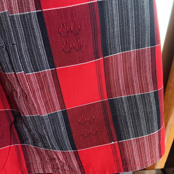 20" 20W Vtg 50s ROCKABILLY COUNTRY COTTON RED PLAID PRINT COTTON SIDE ZIP Skirt - Picture 4 of 6